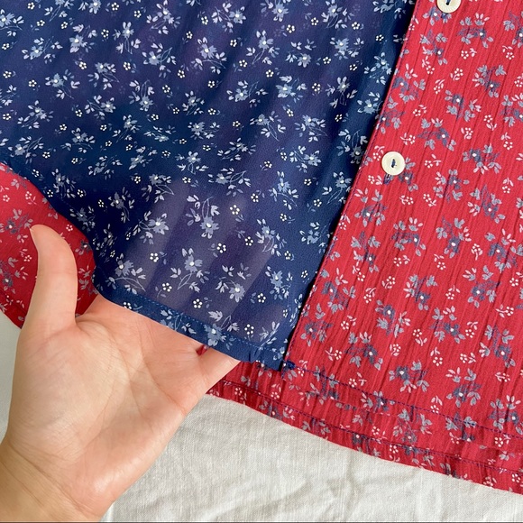 VINTAGE/ bandana + floral balloon sleeve patchwork blouse - Picture 3 of 6